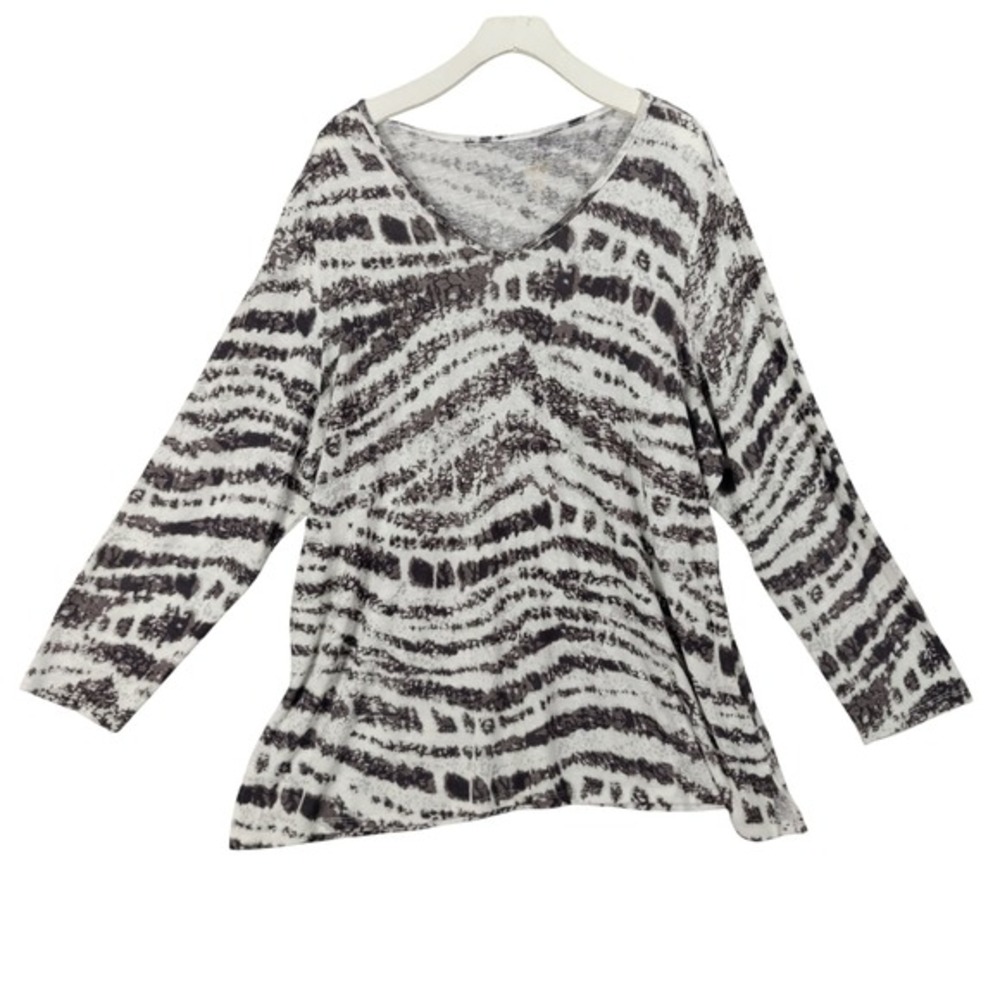 Belle Kim Gravel Womens Plus 2X Long Sleeve Artsy Geometric Knit Top Cozy Comfy